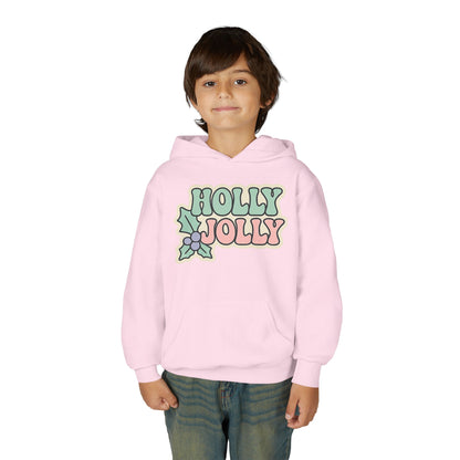 Girls Youth Hoodie — 'Holly Jolly' Pastel Christmas Holiday Sweatshirt