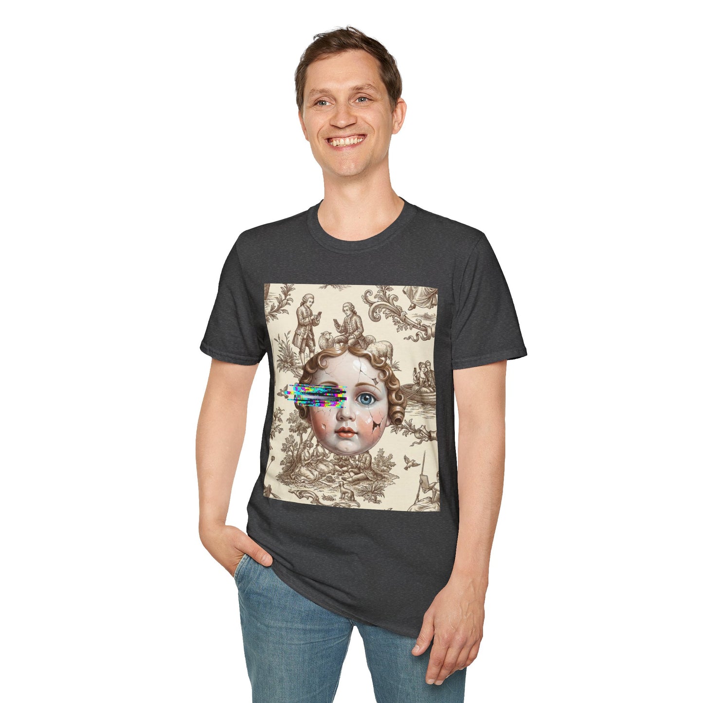 Vintage Doll Face Tee with Glitch Paint Splash