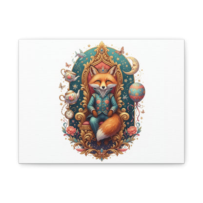 Regal Fox Throne Canvas Print — Whimsical Animal Wall Art (free shipping)