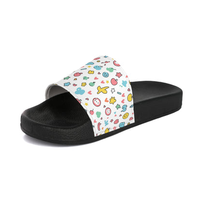 Women's Slide Sandals Playful Doodled Icons / Whimsical Objects