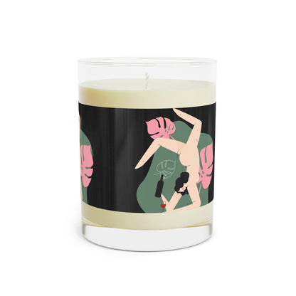 Tropical Night Scented Candle — 11oz Glass Candle with Palm Leaf & Wine Girl Art