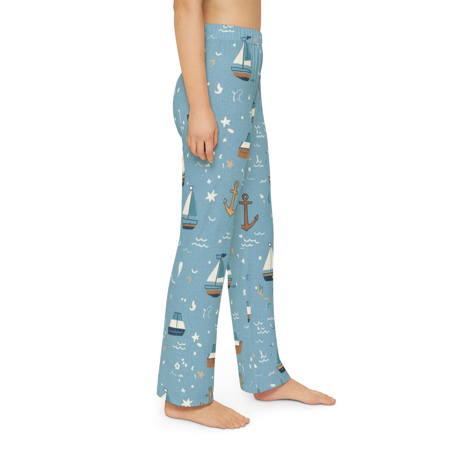 Kids Nautical Lounge Pants — Blue Sailboat Print Pajama Bottoms