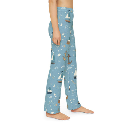 Kids Nautical Lounge Pants — Blue Sailboat Print Pajama Bottoms