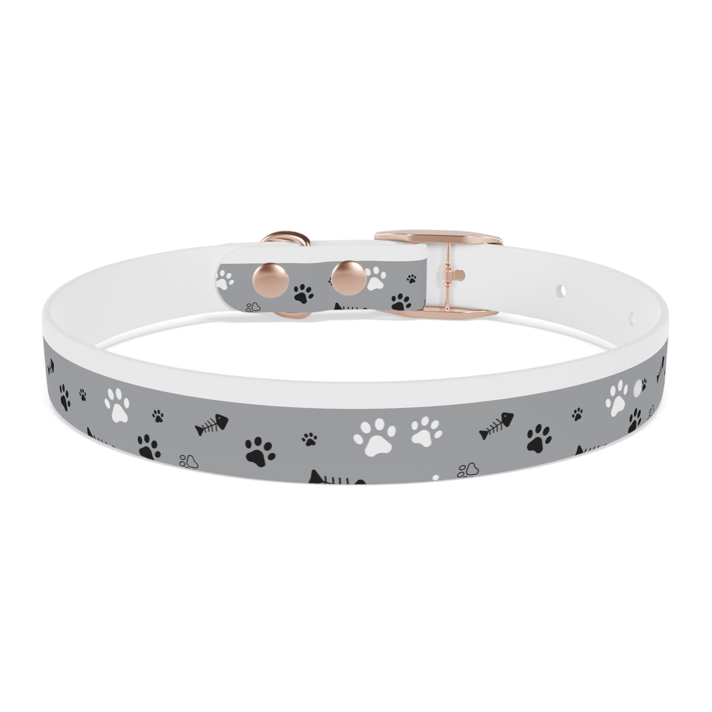 Grey Paw Print Dog Collar — Cute Bone & Paw Design, Durable Adjustable Pet Collar