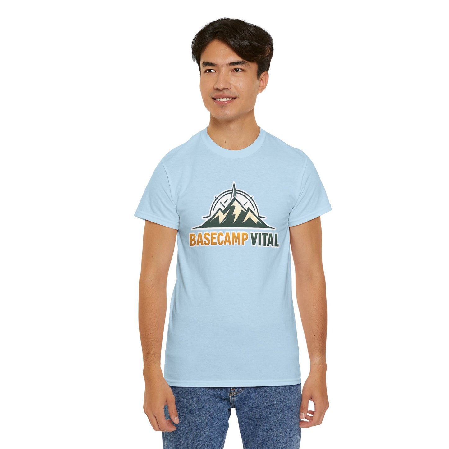 Base Camp Vital Mountain Compass Crewneck T-Shirt | Outdoor Hiking Graphic Tee | Midweight Cotton Trail Shirt (free shipping)