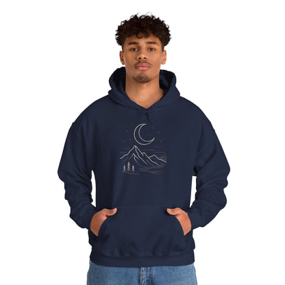 Mountain Moonline Hoodie — base camp vital gear- Minimal Crescent & Peaks Graphic Sweatshirt