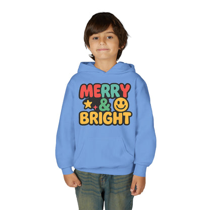 Youth Hoodie — 'Merry & Bright' Colorful Holiday Kids Sweatshirt