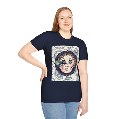 Glitch retro cracked porcelain doll face- Rococo Smartphone Toile - T-Shirt — Retro Mythology Art Tee