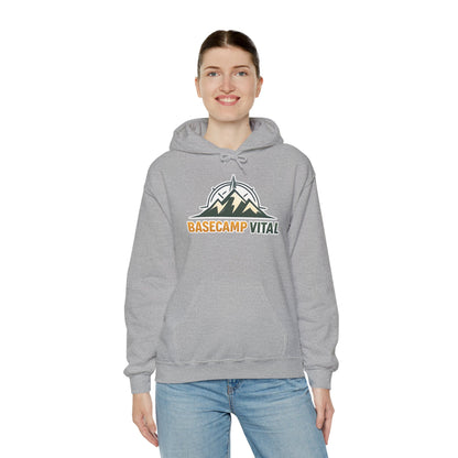 Base Camp Vital Outdoor Fleece Hoodie | Mountain Compass Graphic Pullover | 50/50 Midweight Trail Hoodie  Vital Hoodie  (free shipping)