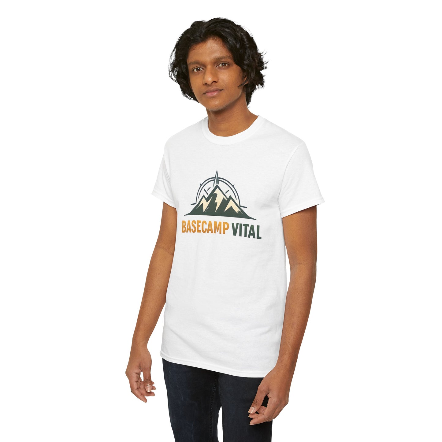 Base Camp Vital Mountain Compass Crewneck T-Shirt | Outdoor Hiking Graphic Tee | Midweight Cotton Trail Shirt (free shipping)