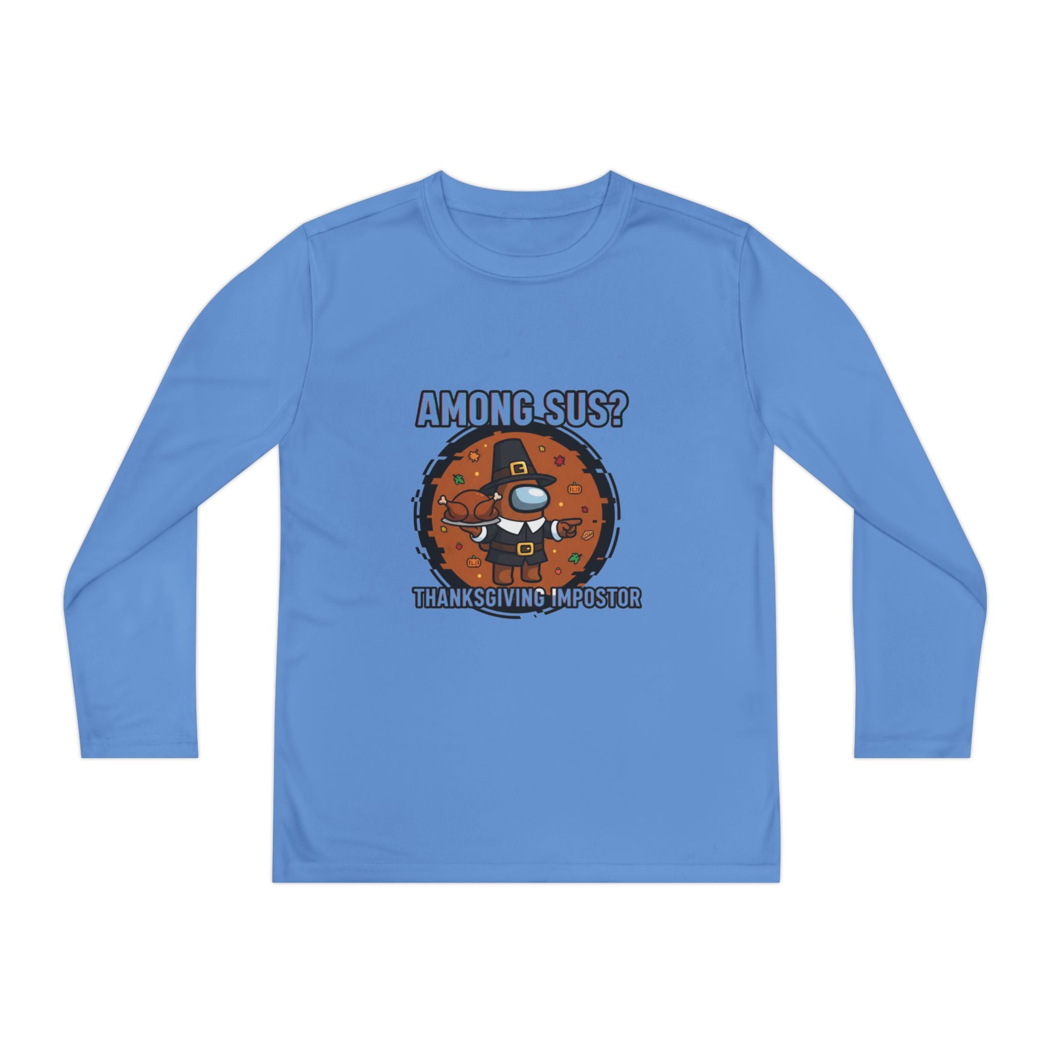 Among Sus? Thanksgiving Impostor Youth Tee, Fun Youth T-Shirt, Gamer Apparel for Kids, Long Sleeve Graphic Tee, Funny Thanksgiving Gift