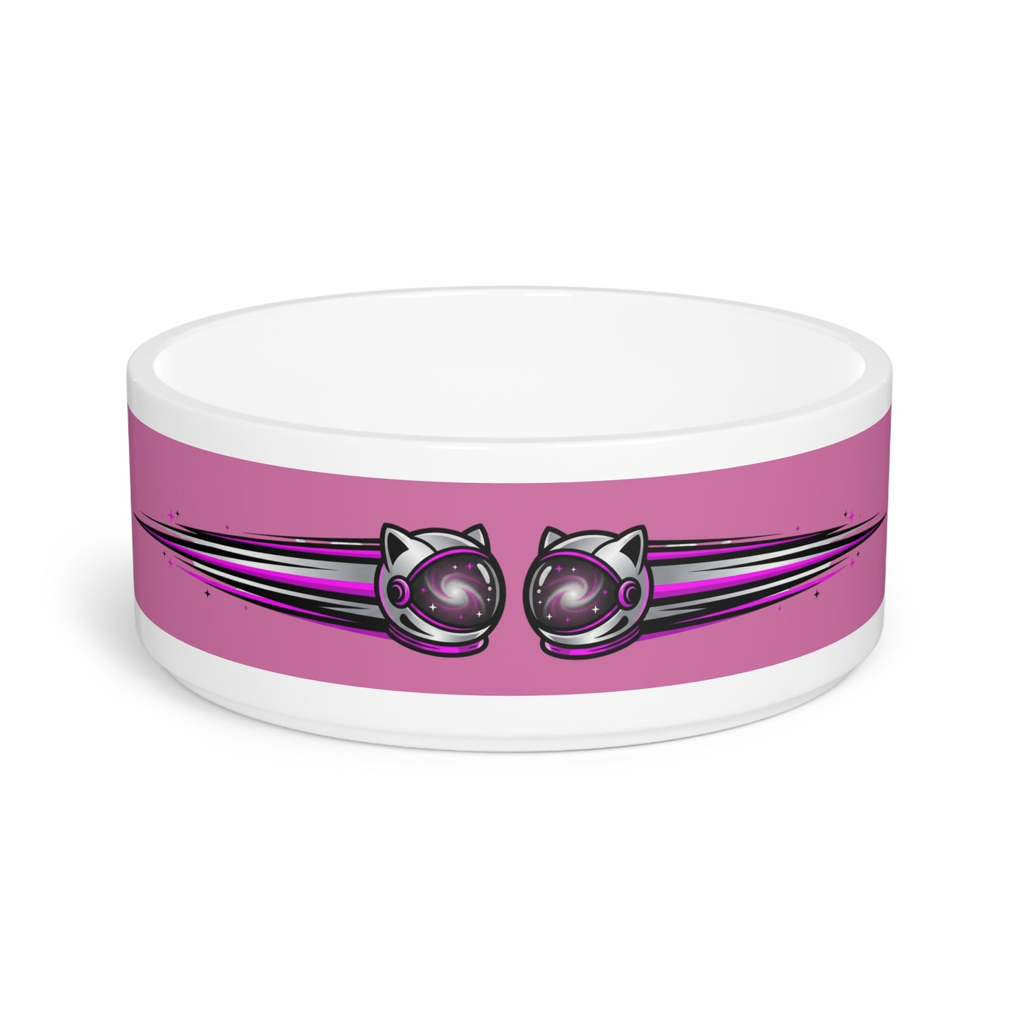 Pink Retro space galaxy Cat Helmet Pet Bowl — Cute Space Cat Food & Water Dish