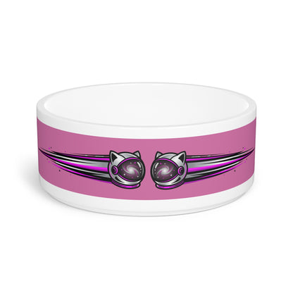 Pink Retro space galaxy Cat Helmet Pet Bowl — Cute Space Cat Food & Water Dish