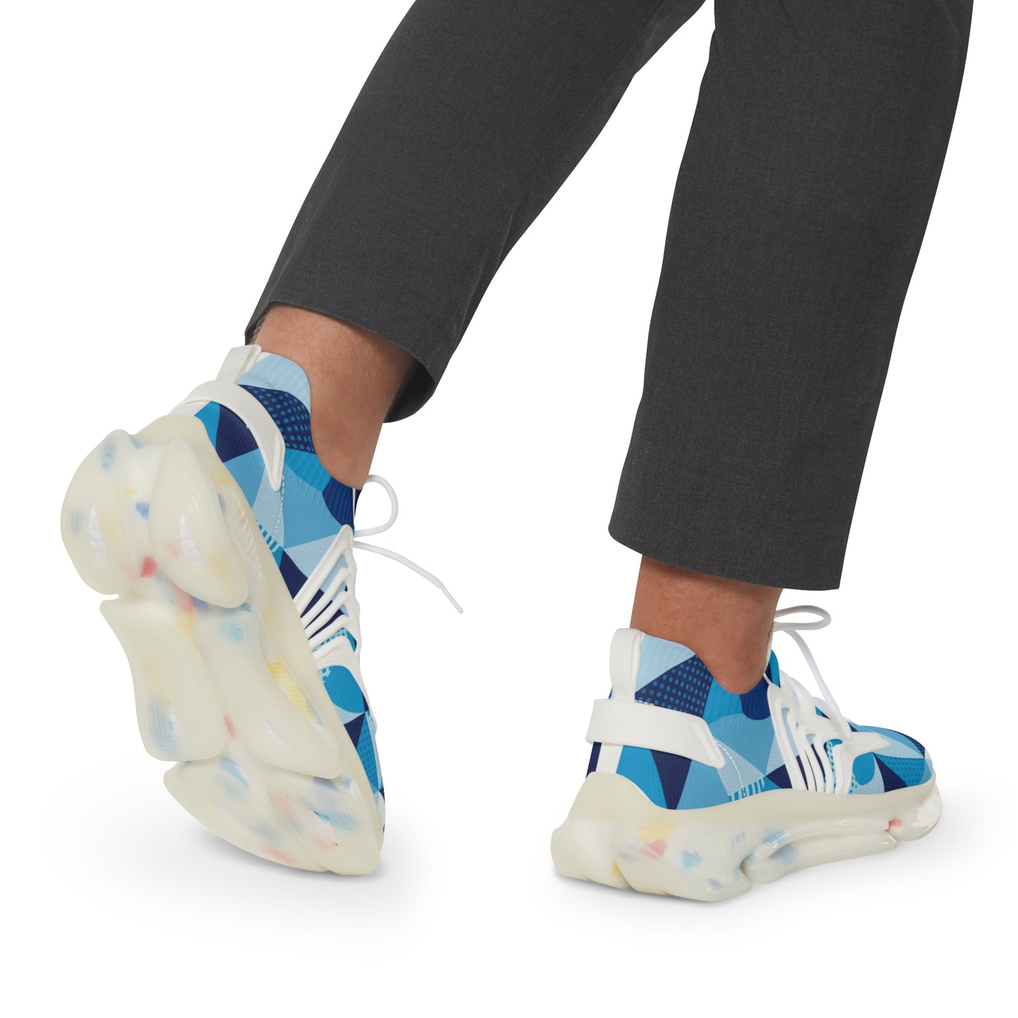 men's Blue Geometric Mesh Sneakers — Men's Athletic Shoes (free shipping)