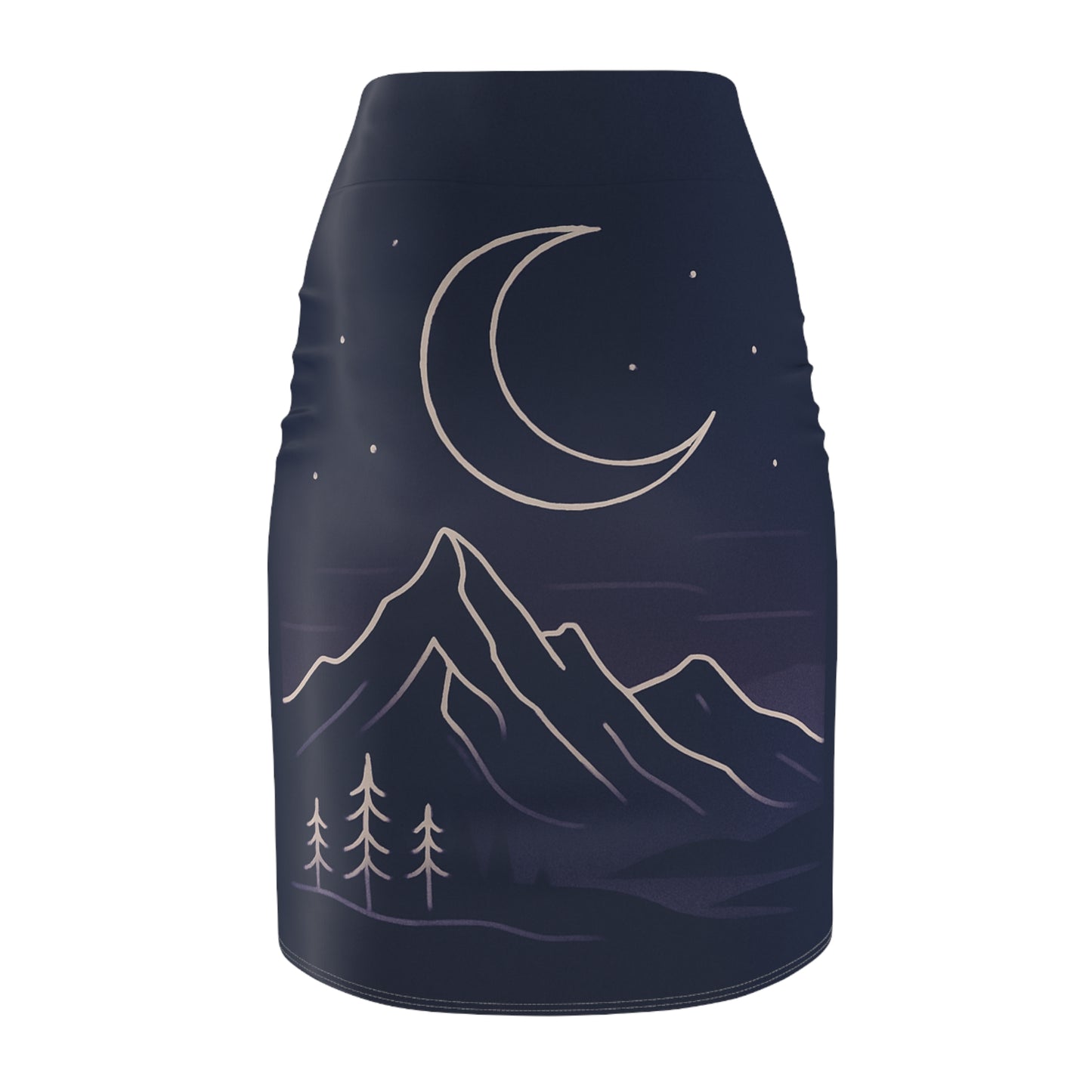 Moonlit Mountain Pencil Skirt — Night Sky Scenic AOP