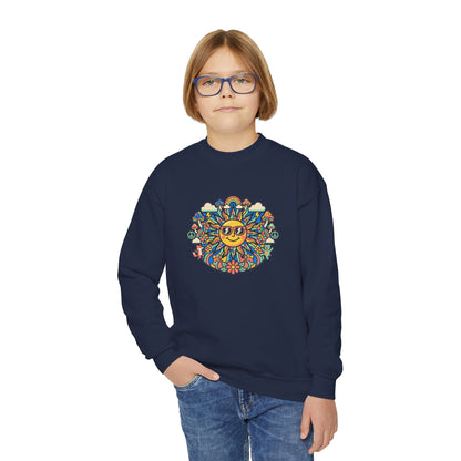 Youth Y2K Aesthetic - Crewneck Sweatshirt — Colorful Retro Sun & Floral Graphic