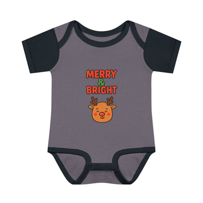 Merry & Bright Baby Bodysuit - Cute Reindeer Christmas Infant Onesie