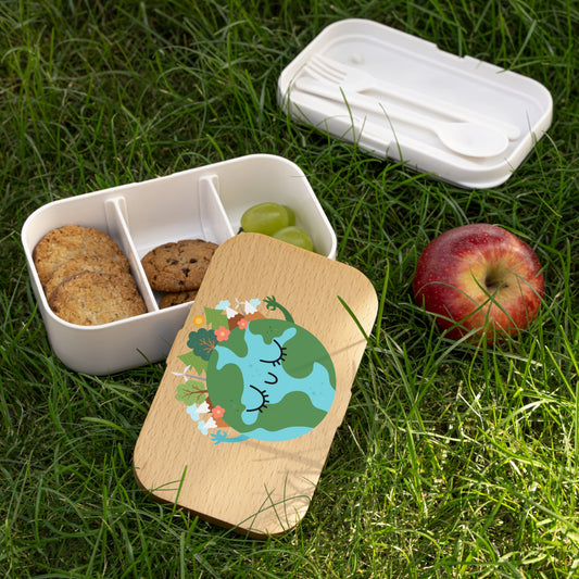 Eco-Friendly earth day Bento Lunch Box with Smiling Earth Design