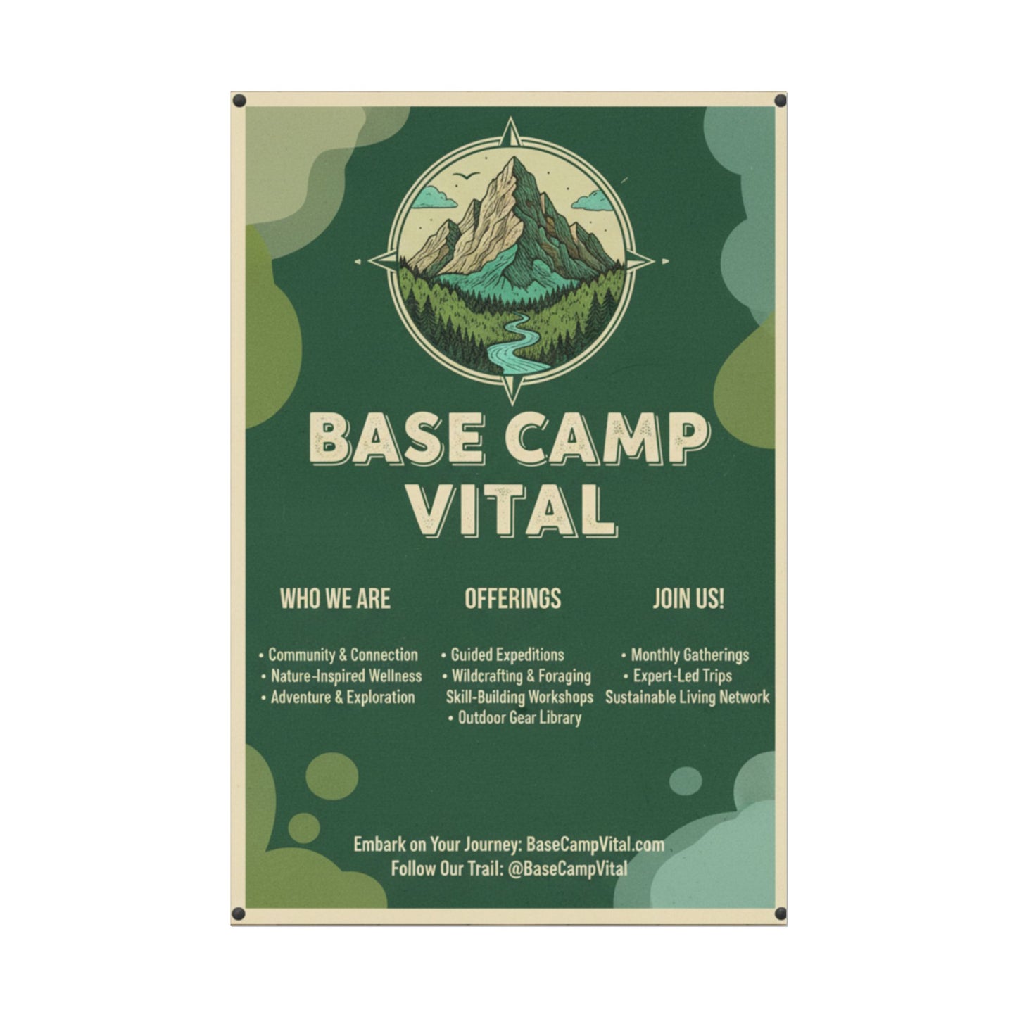 Base Camp Vital Nature-Inspired Rolled Posters for Adventure Lovers, Wall Decor for Outdoor Enthusiasts, Eco-Friendly Art, Mountain Decor, Camp Vibes