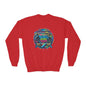 Youth Crewneck Sweatshirt — Vibrant Retro Boombox “Rebel With” spray paint Graphic