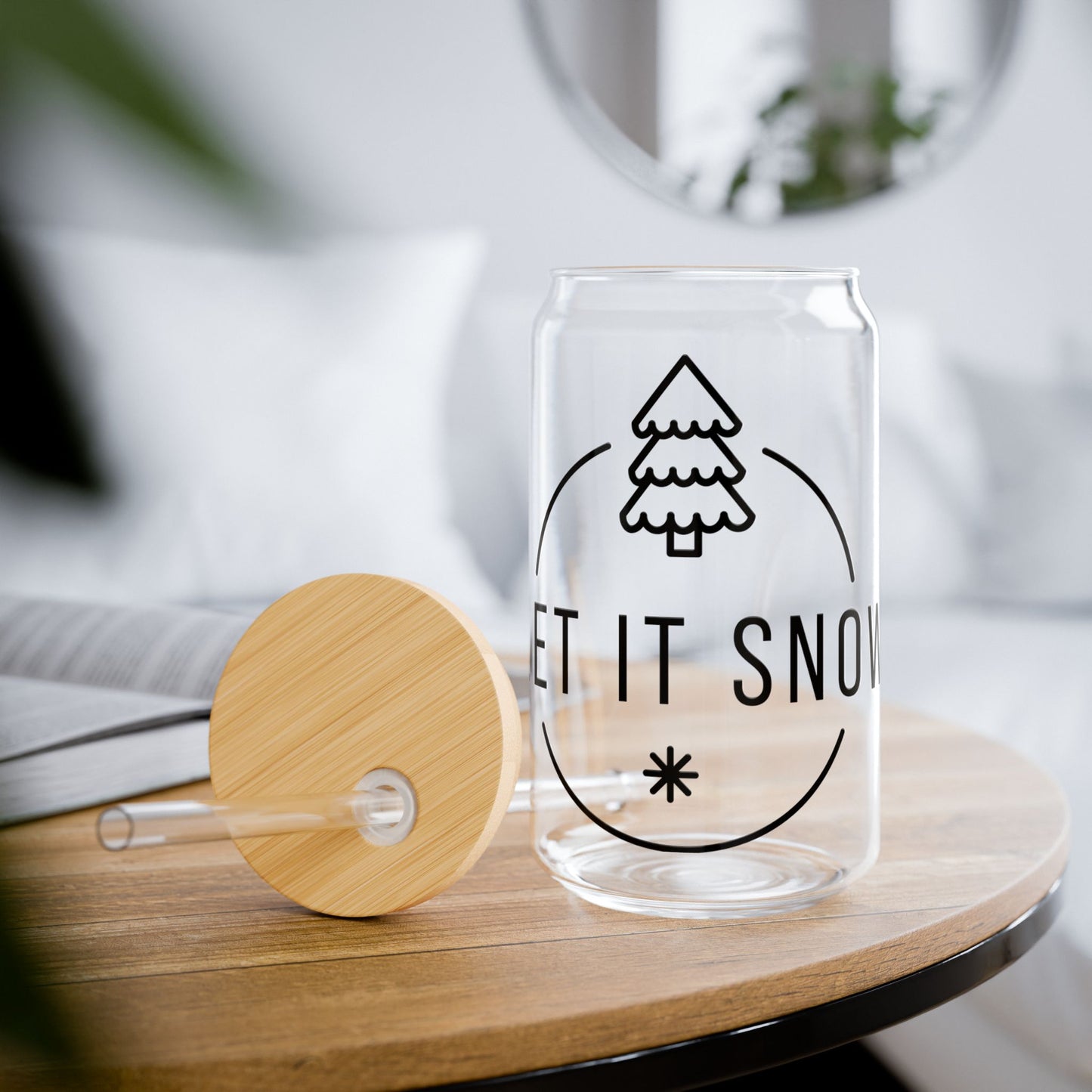 Let It Snow Sipper Glass — 16oz Holiday Tumbler with Bamboo Lid & Straw