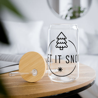 Let It Snow Sipper Glass — 16oz Holiday Tumbler with Bamboo Lid & Straw