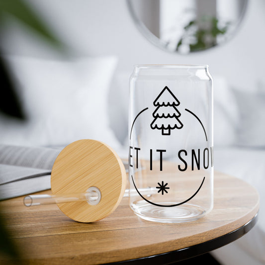 Let It Snow Sipper Glass — 16oz Holiday Tumbler with Bamboo Lid & Straw