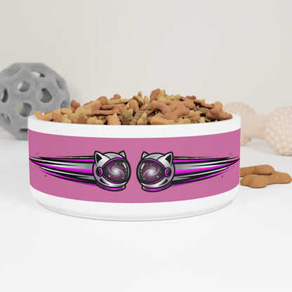 Pink Retro space galaxy Cat Helmet Pet Bowl — Cute Space Cat Food & Water Dish