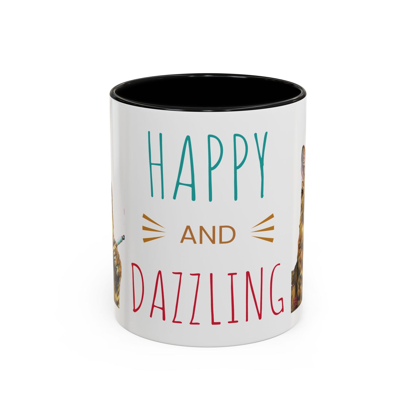 Happy and Dazzling smoking Cat Coffee Mug- cat smoking cigarette- funny (free shipping)
