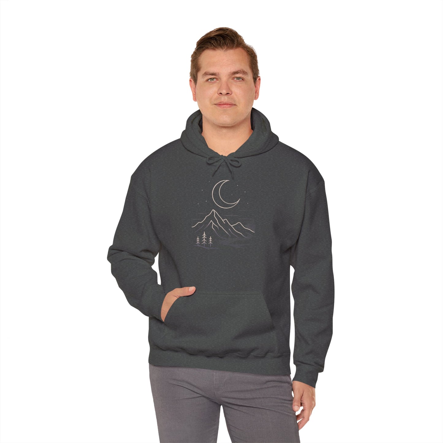 Mountain Moonline Hoodie — base camp vital gear- Minimal Crescent & Peaks Graphic Sweatshirt