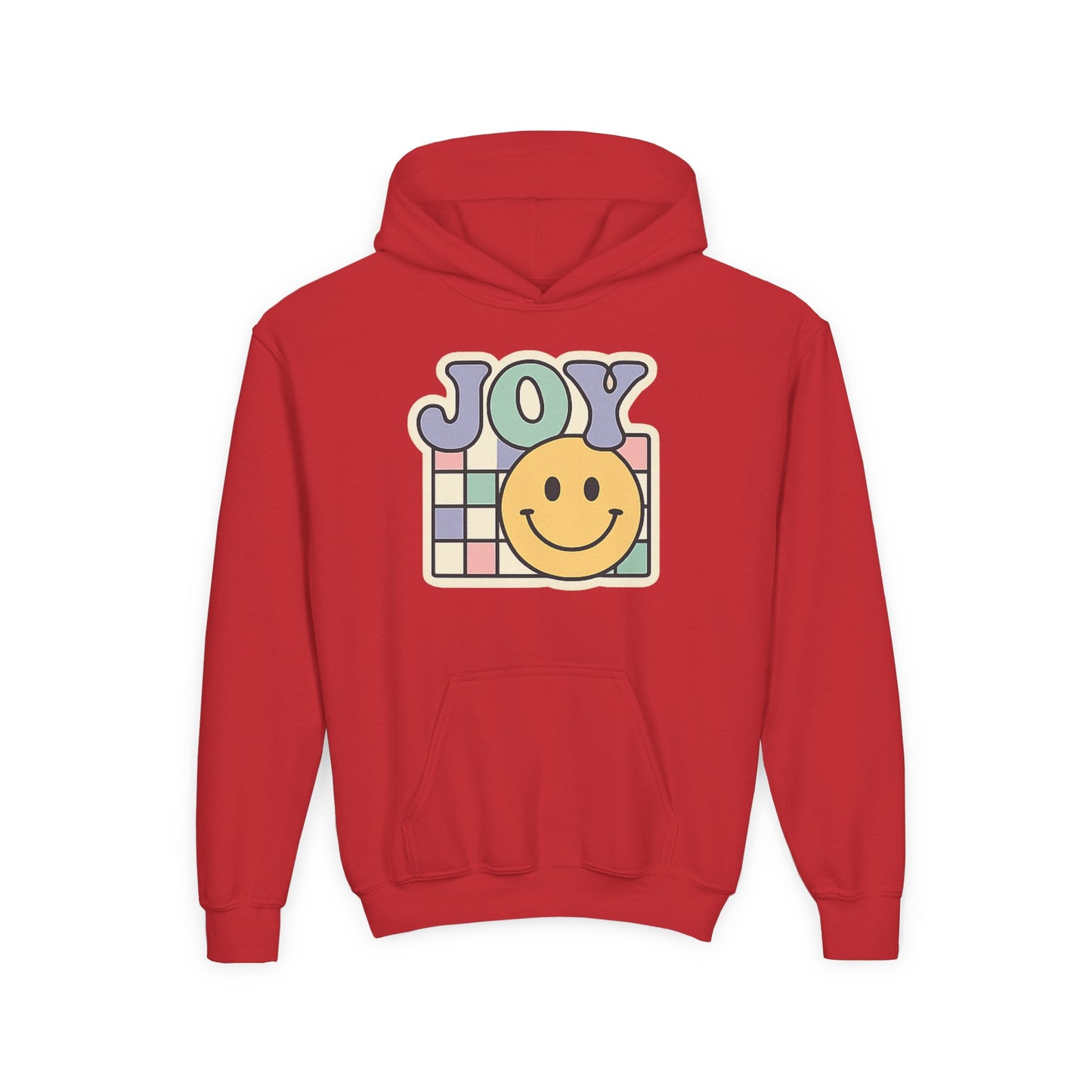 Girls Youth Hoodie – Retro 'JOY' Smiley Graphic Kids Sweatshirt
