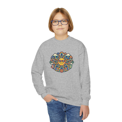 Youth Y2K Aesthetic - Crewneck Sweatshirt — Colorful Retro Sun & Floral Graphic