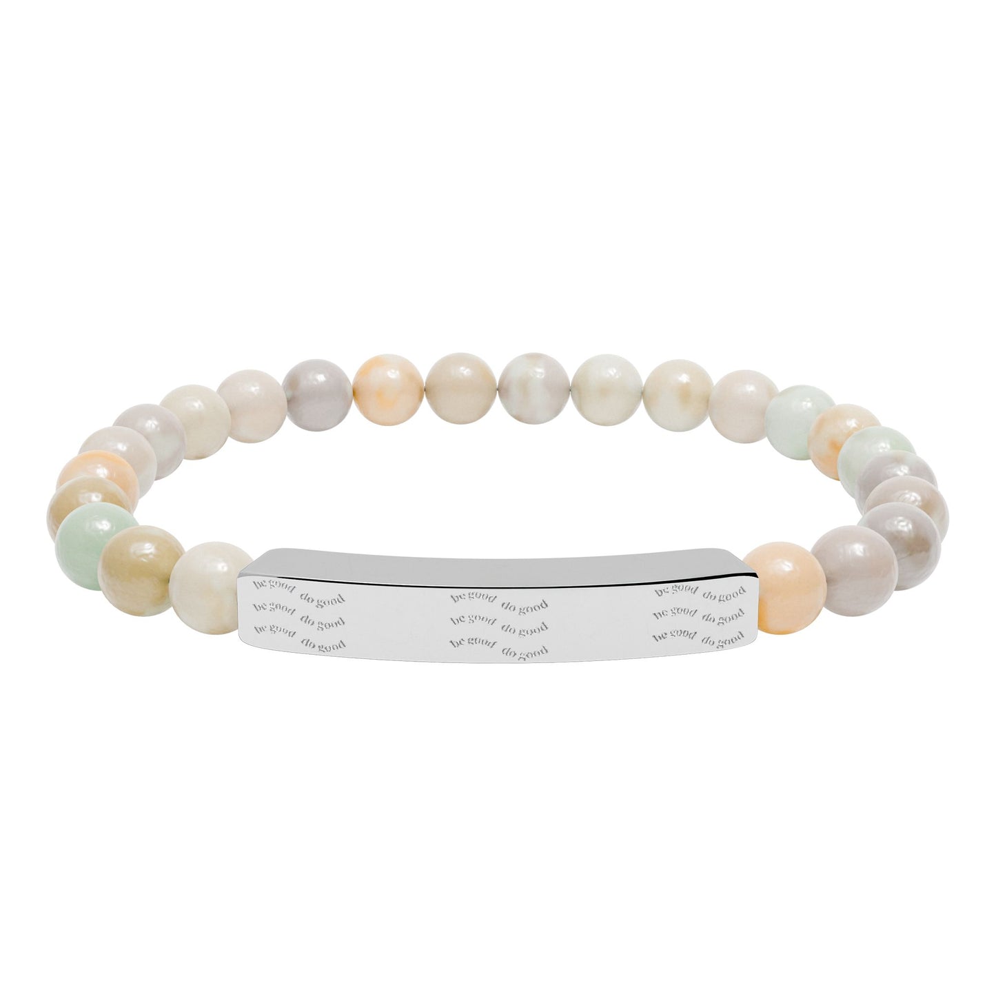 Engravable Natural Stone Stretch Bracelet — Beaded Bar Bracelet with Custom Engraving (Howlite & Pastel Amazonite)