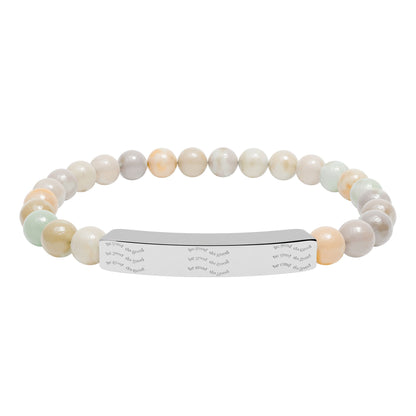 Engravable Natural Stone Stretch Bracelet — Beaded Bar Bracelet with Custom Engraving (Howlite & Pastel Amazonite)