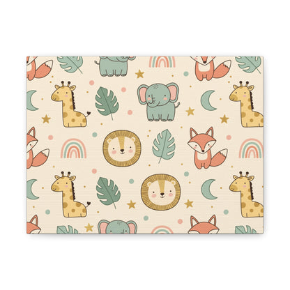 Nursery Animal Canvas Print — Influence Nations Safari Pattern Stretched Matte Wall Art (free shipping)