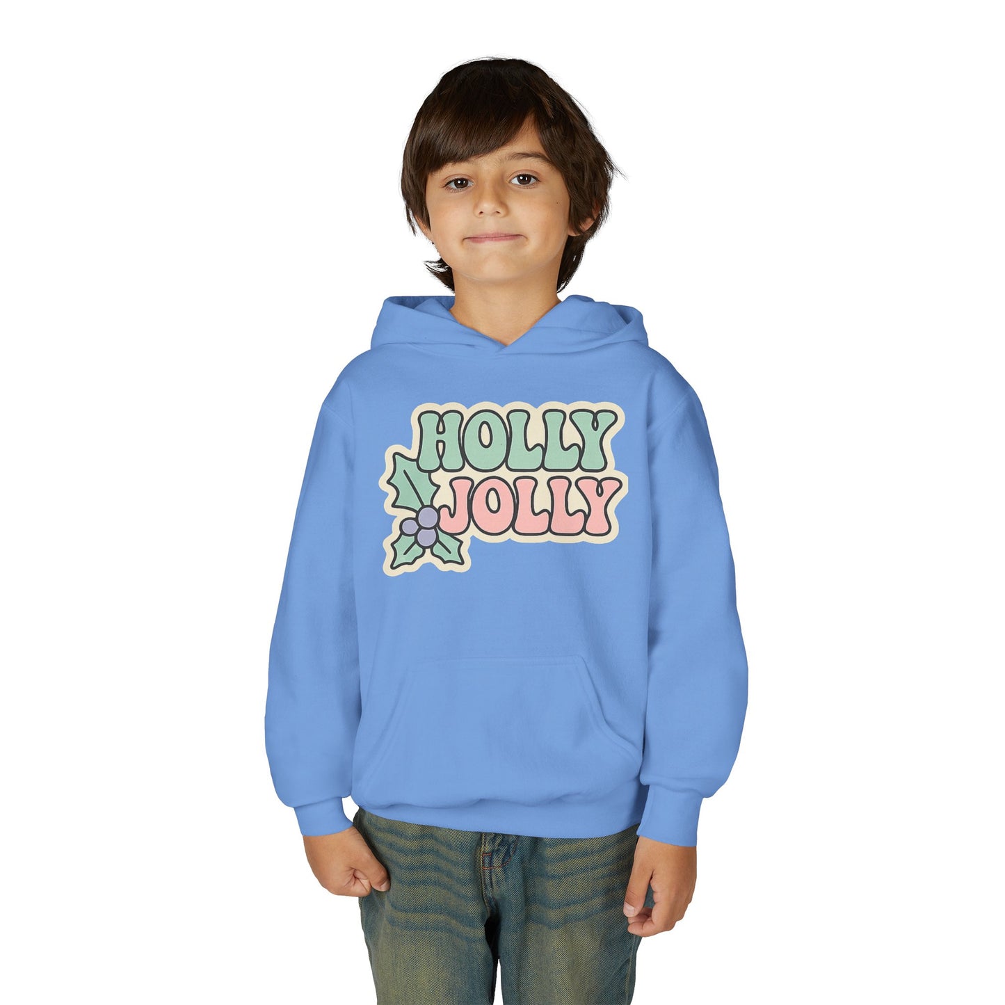 Girls Youth Hoodie — 'Holly Jolly' Pastel Christmas Holiday Sweatshirt