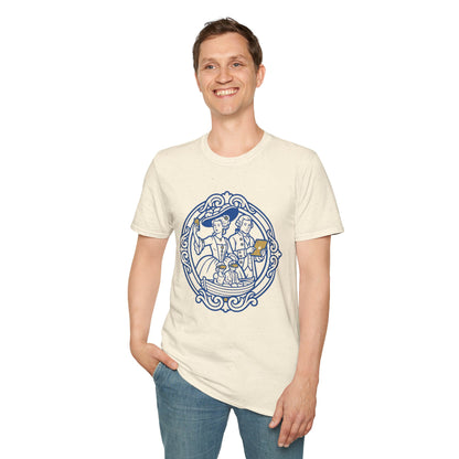 Rococo Smartphone Toile - Captain & First Mate Nautical Crew T-Shirt — Vintage Ship Wheel Illustration