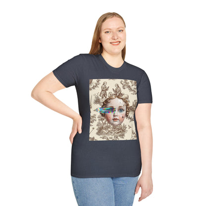 Vintage Doll Face Tee with Glitch Paint Splash