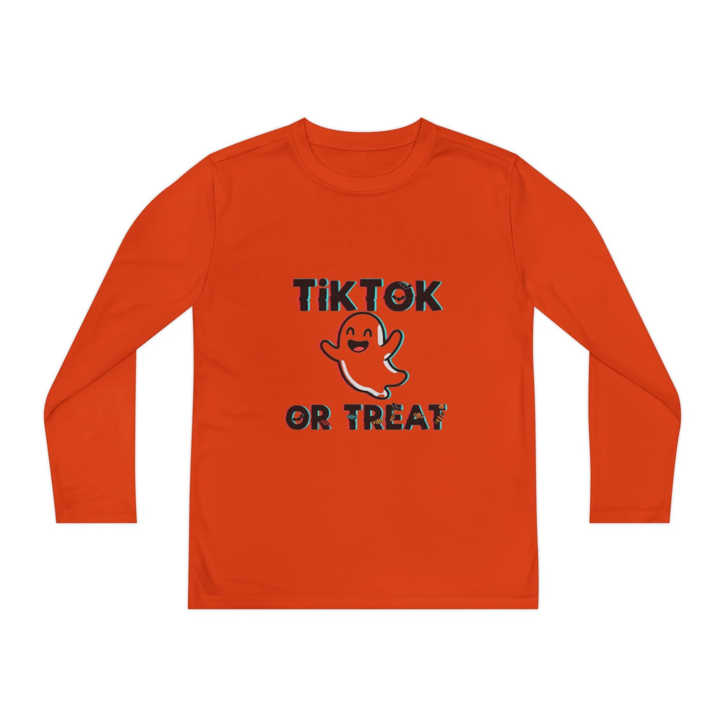 TikTok Halloween Long Sleeve Tee, Youth Costume Shirt, Spooky Apparel, Trick or Treat Top, Youth Ghost Halloween Shirt