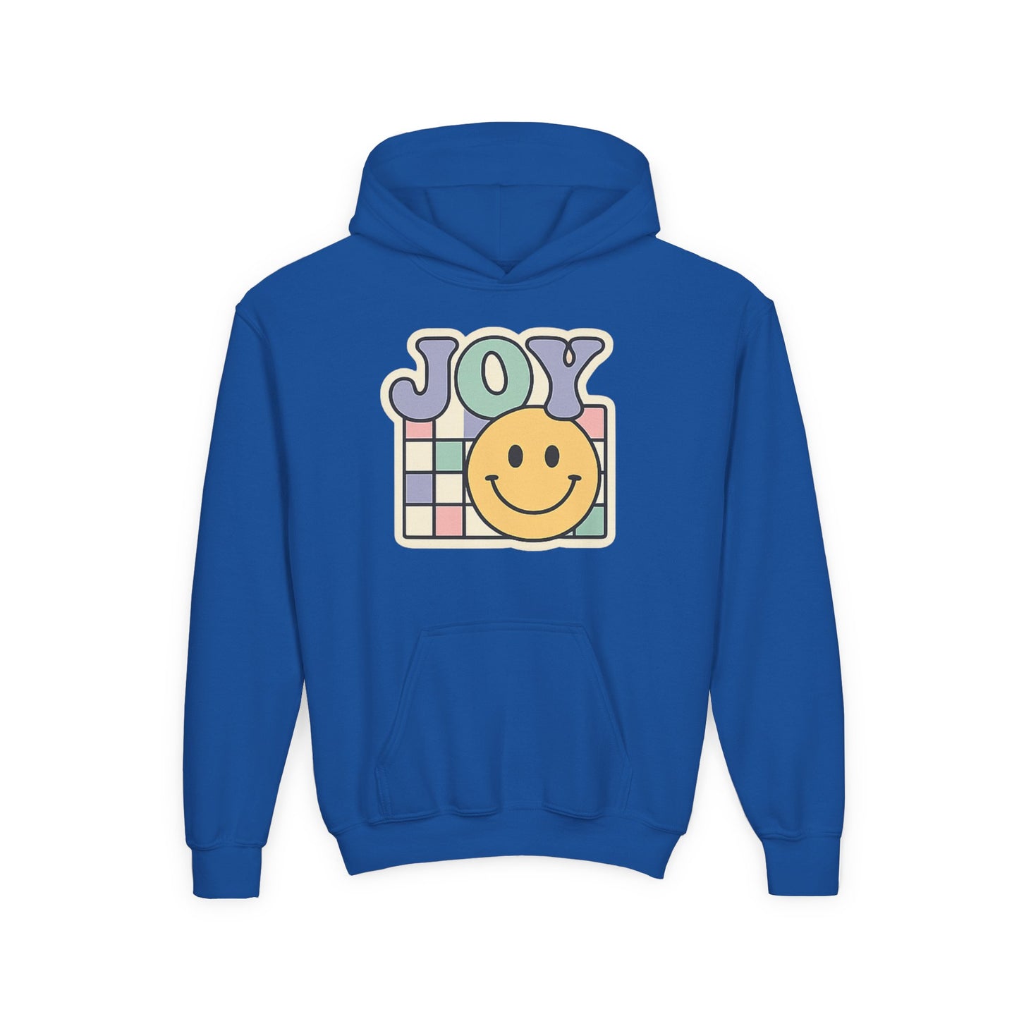 Girls Youth Hoodie – Retro 'JOY' Smiley Graphic Kids Sweatshirt