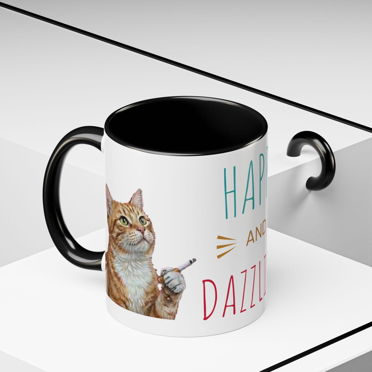 Happy and Dazzling Smoking Cat Coffee Mug — Cute Ginger Cat Accent Mug (11/15oz) (free shipping)