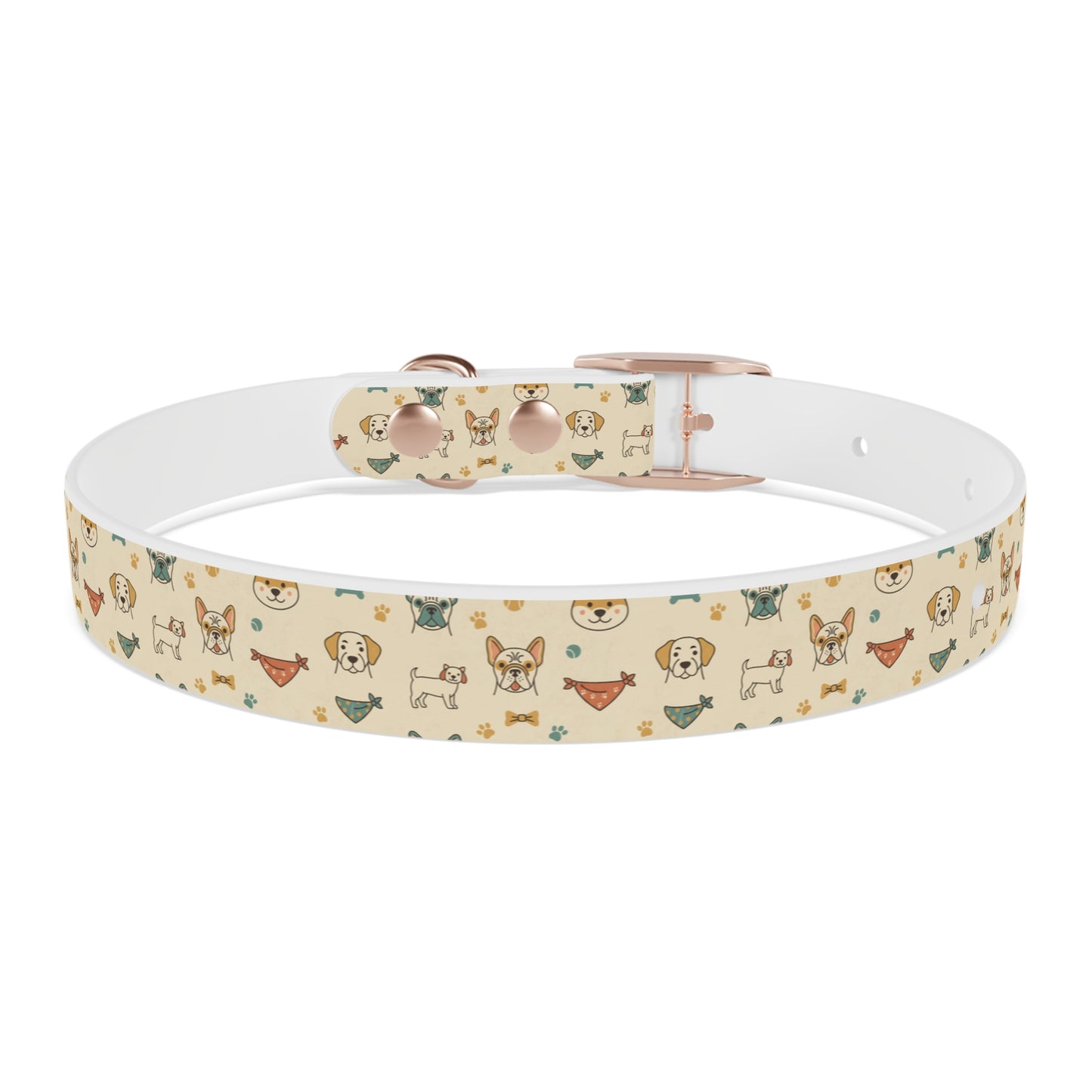 Cute Cartoon Dogs Dog Collar — Beige Puppy Pattern Adjustable Collar