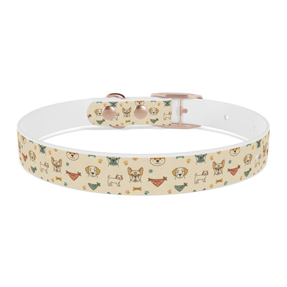 Cute Cartoon Dogs Dog Collar — Beige Puppy Pattern Adjustable Collar