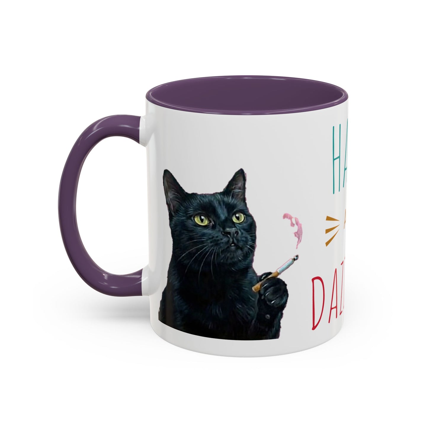 Happy and Dazzling smoking cat Cat Accent Coffee Mug — Cute Black Cat Coffee Cup (11/15oz) (free shipping)
