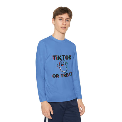 TikTok Halloween Long Sleeve Tee, Youth Costume Shirt, Spooky Apparel, Trick or Treat Top, Youth Ghost Halloween Shirt
