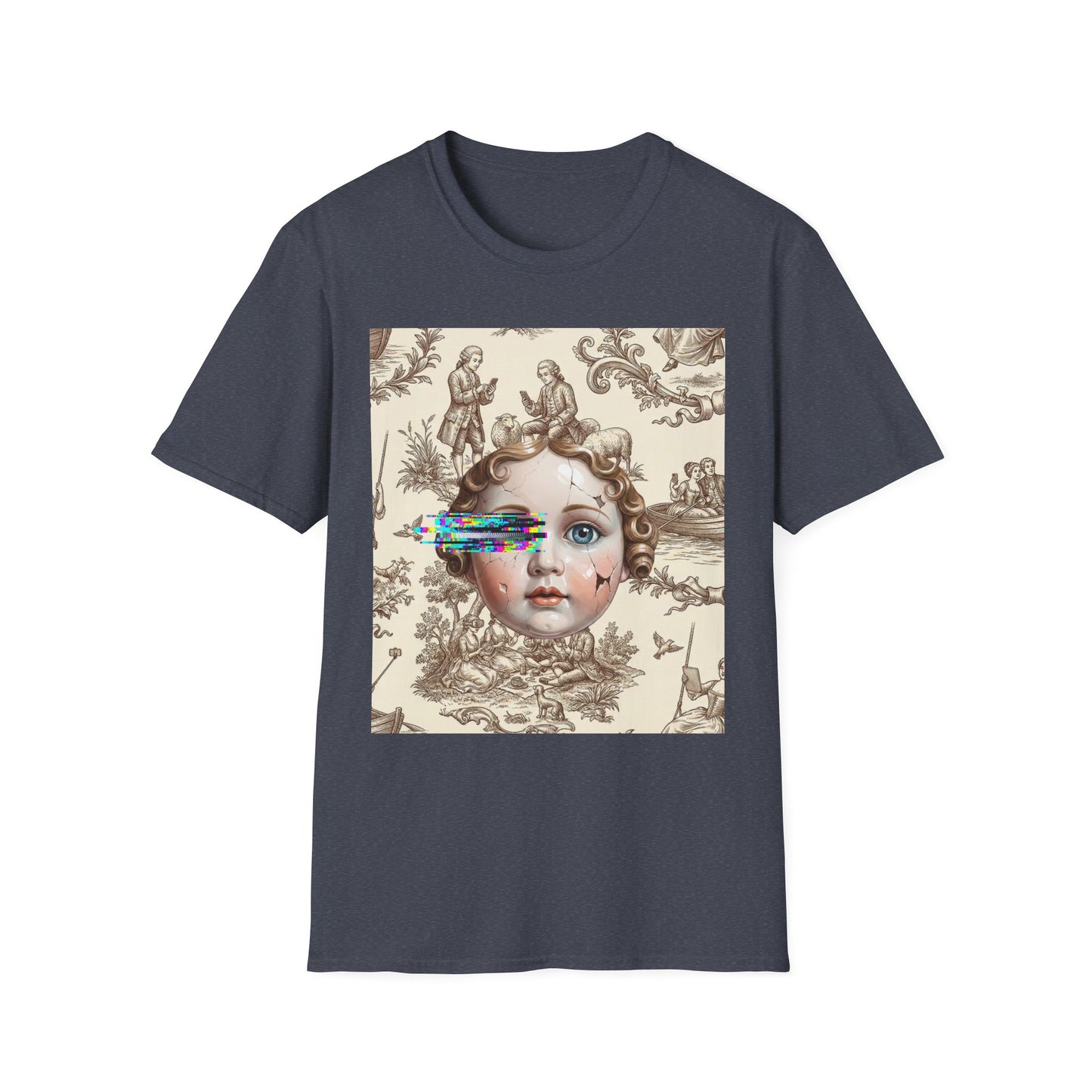 Vintage Doll Face Tee with Glitch Paint Splash