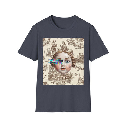 Vintage Doll Face Tee with Glitch Paint Splash