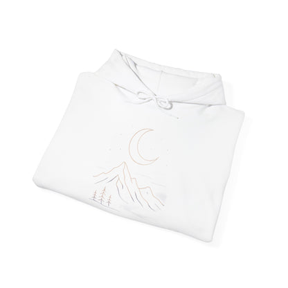 Mountain Moonline Hoodie — base camp vital gear- Minimal Crescent & Peaks Graphic Sweatshirt