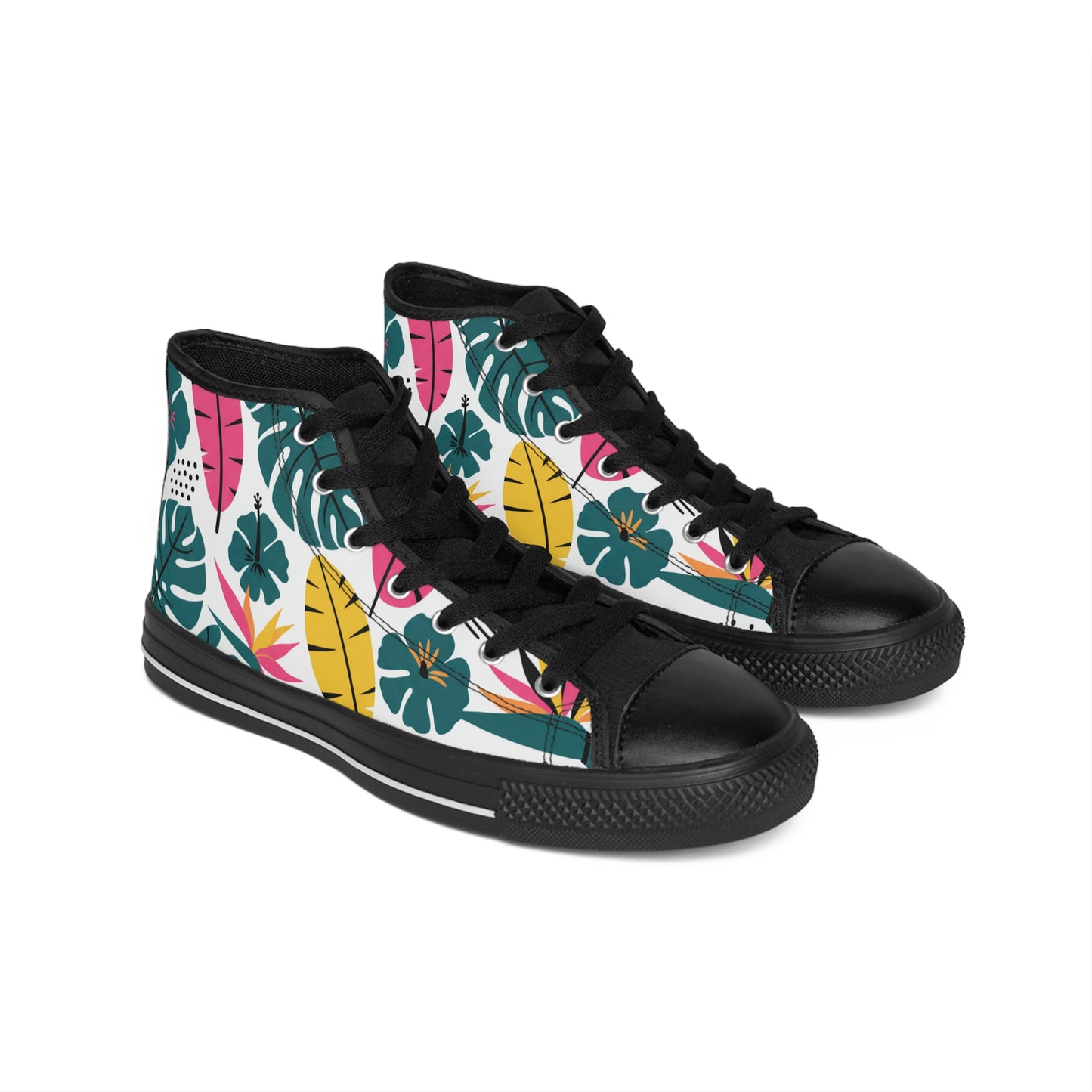 Men's Tropical Leaf High-Top Sneakers — Colorful Floral Men’s Classic Sneakers (free shipping)