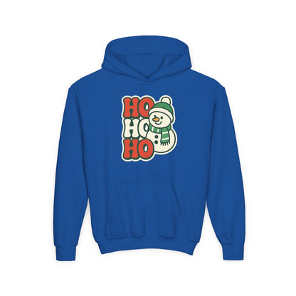 Youth kids Christmas Hoodie - 'HO HO HO' Snowman Holiday Sweatshirt